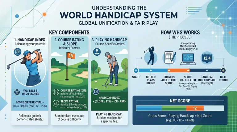 Professional educational golf visual representing the World Handicap System