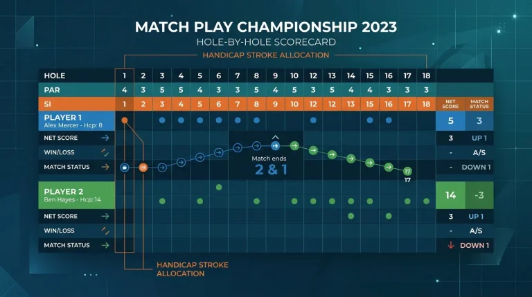 Match-play scorecard highlighting handicap stroke allocation