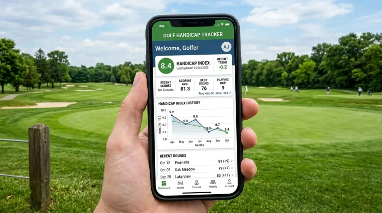 Golf handicap mobile app interface showing player statistics