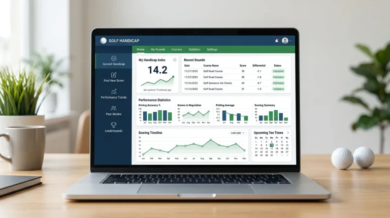 Professional golf handicap software dashboard interface