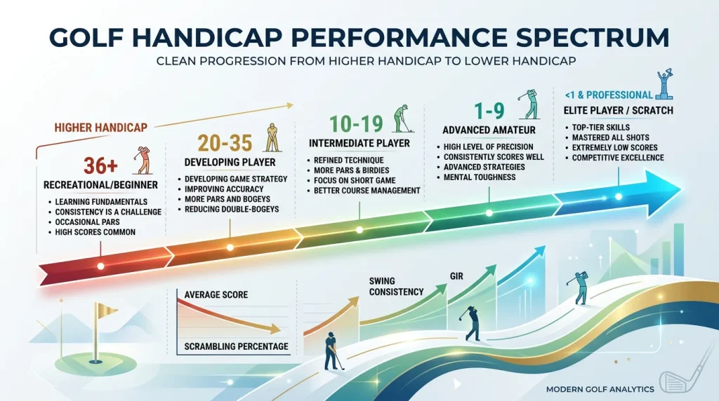 Golf handicap performance scale showing different handicap levels